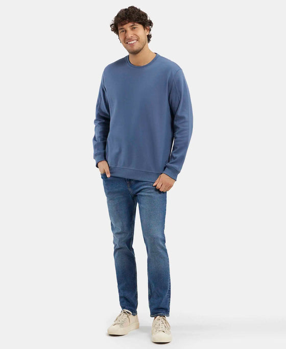 Super Combed Cotton Rich Pique Sweatshirt with Ribbed Cuffs - Vintage Indigo-6