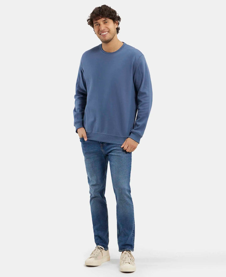 Super Combed Cotton Rich Pique Sweatshirt with Ribbed Cuffs - Vintage Indigo-6