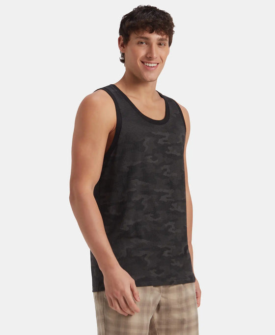 Super Combed Cotton Blend Printed Tank Top - Black