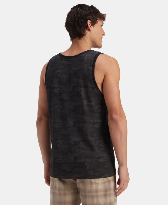 Super Combed Cotton Blend Printed Tank Top - Black