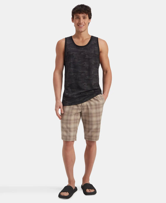 Super Combed Cotton Blend Printed Tank Top - Black