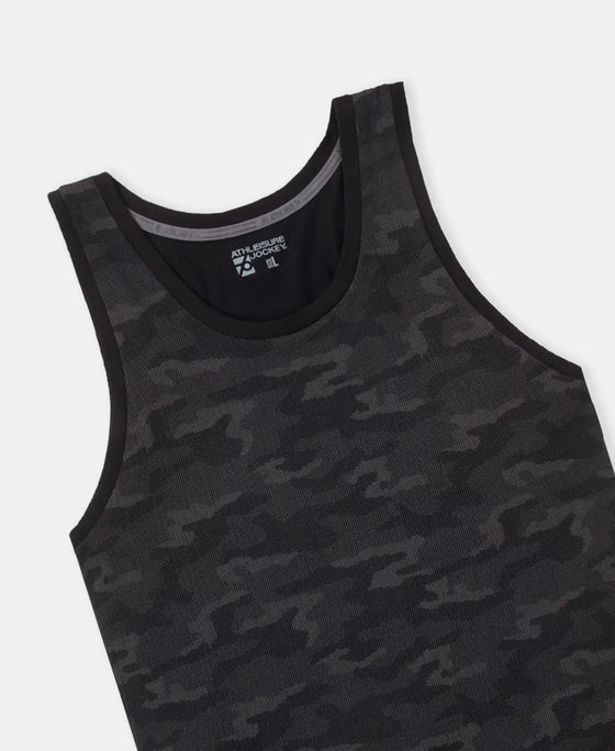 Super Combed Cotton Blend Printed Tank Top - Black