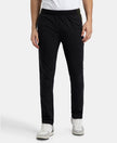 Super Combed Cotton Rich Slim Fit Trackpant with Zipper Media Pocket - Black