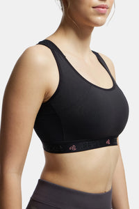 Wirefree Padded Tactel Nylon Elastane Stretch Full Coverage Racerback Styling Sports Bra with StayFresh and StayDry Treatment - Black