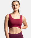Wirefree Padded Tactel Nylon Elastane Stretch Full Coverage Racer Back Styling Sports Bra with StayFresh and StayDry Treatment - Claret
