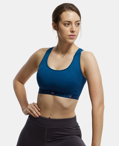 Wirefree Padded Tactel Nylon Elastane Stretch Full Coverage Racer Back Styling Sports Bra with StayFresh and StayDry Treatment - Poseidon