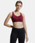 Wirefree Padded Tactel Nylon Elastane Stretch Full Coverage Sports Bra with Optional Cross Back Styling - Claret