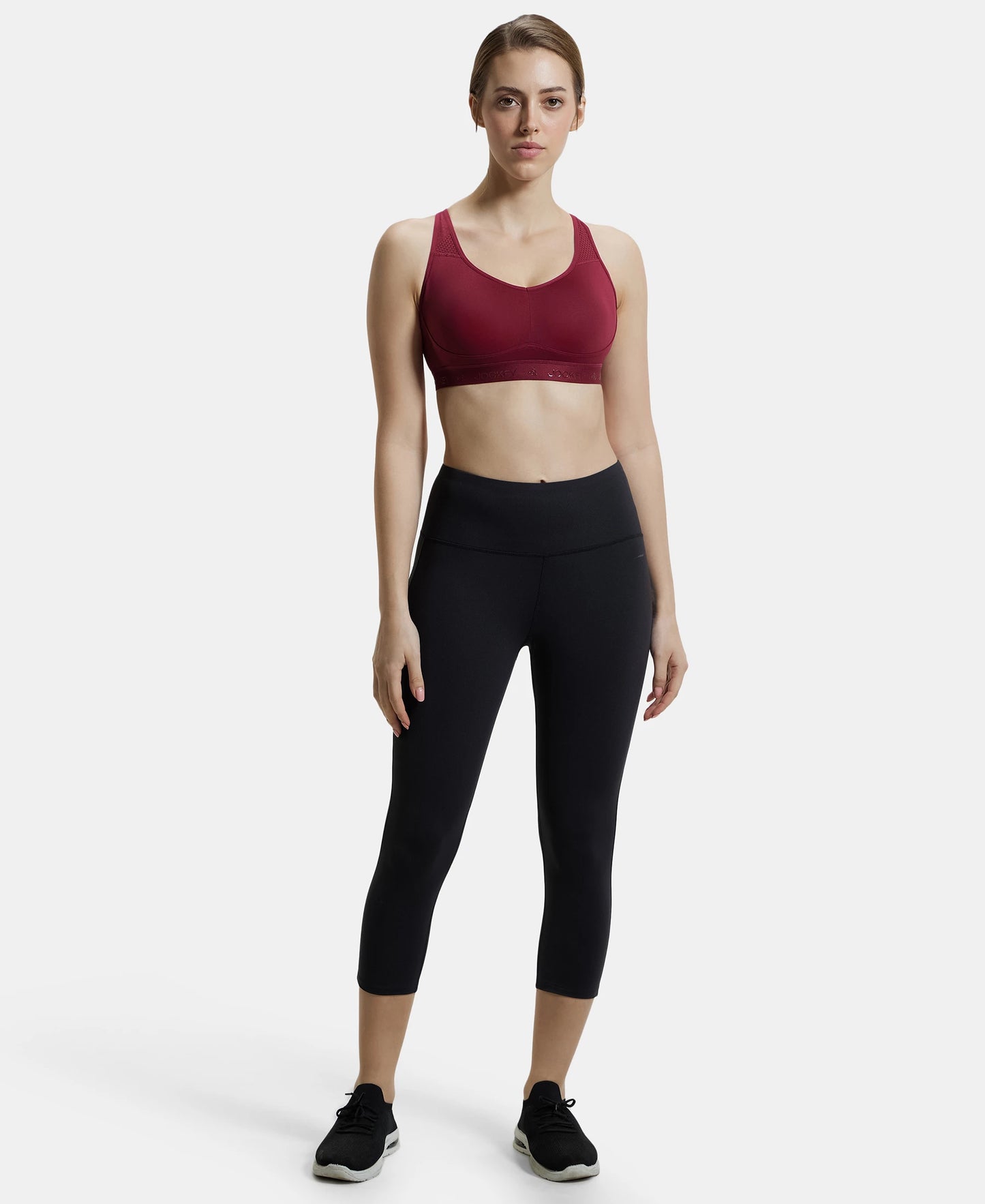 Wirefree Padded Tactel Nylon Elastane Stretch Full Coverage Sports Bra with Optional Cross Back Styling - Claret