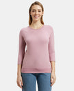 Super Combed Cotton Viscose Elastane Stretch Regular Fit Solid Round Neck Three Quarter Sleeve T-Shirt - Lilas