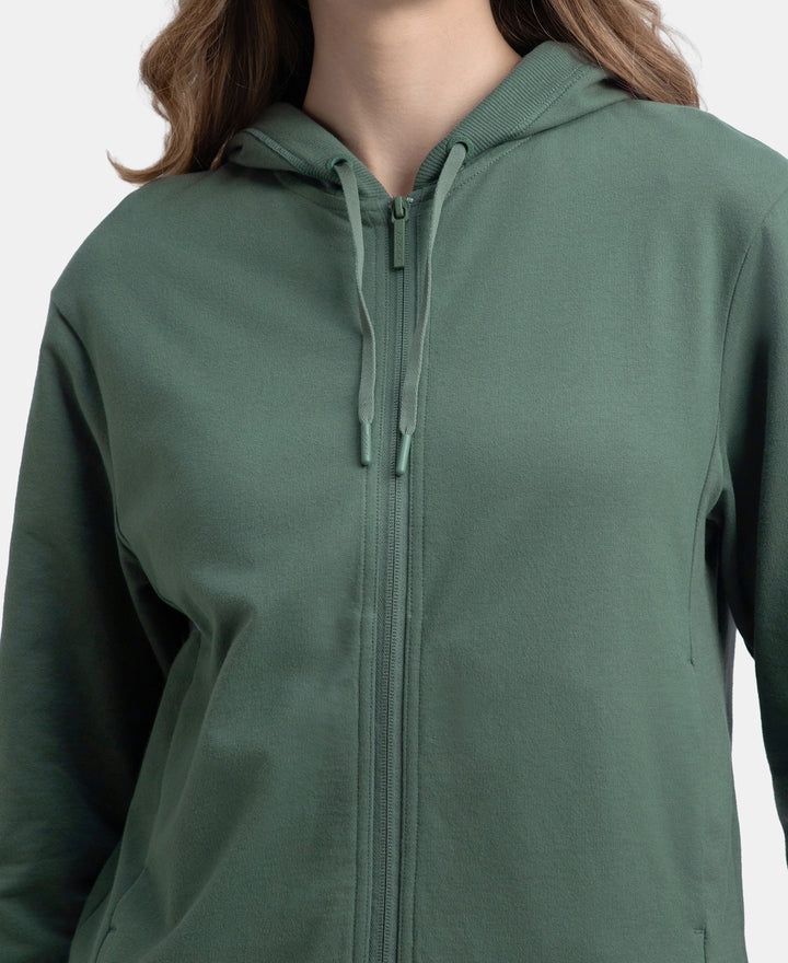 Super Combed Cotton French Terry Fabric Hoodie Jacket with Side Pockets - Balsam Green