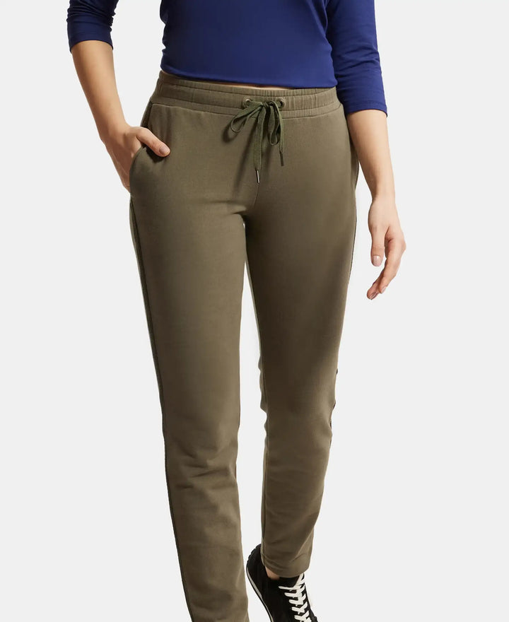 Super Combed Cotton Elastane Stretch French Terry Straight Fit Trackpants with Side Pockets - Beetle