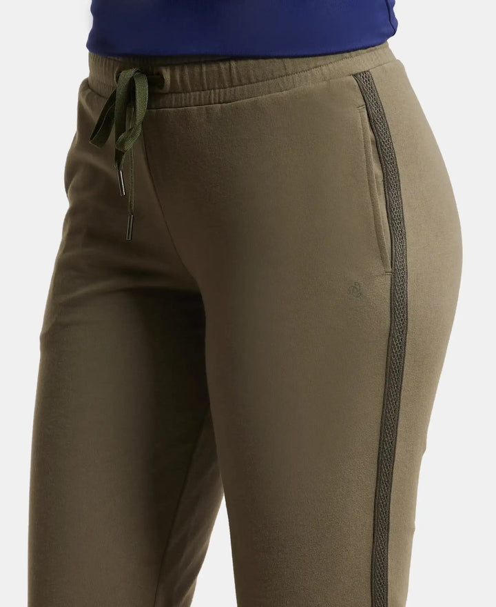 Super Combed Cotton Elastane Stretch French Terry Straight Fit Trackpants with Side Pockets - Beetle