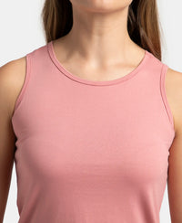 Super Combed Cotton Rich Solid Curved Hem Styled Tank Top - Brandied Apricot