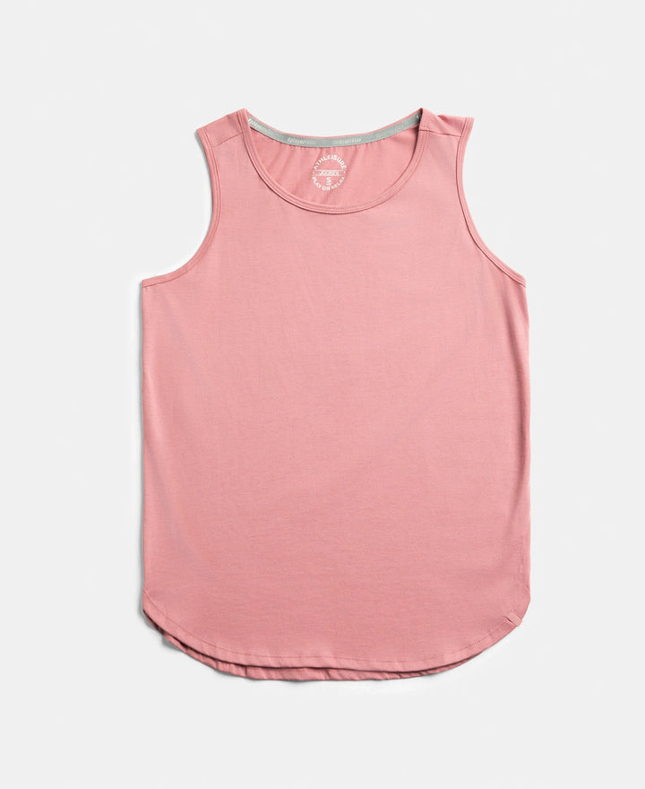 Super Combed Cotton Rich Solid Curved Hem Styled Tank Top - Brandied Apricot