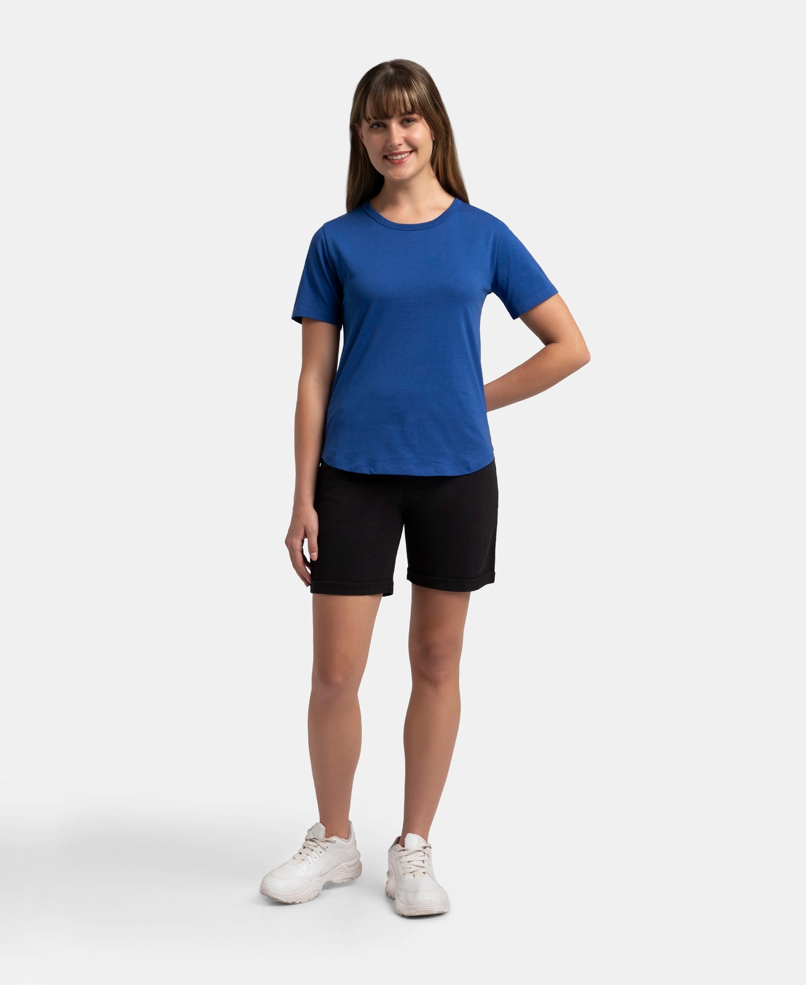 Super Combed Cotton Rich Relaxed Fit Solid Curved Hem Styled Half Sleeve T-Shirt - Mazarine Blue