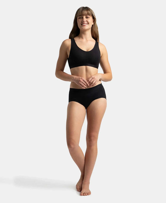 Wirefree Padded Super Combed Cotton Elastane Stretch Full Coverage Lounge and Sleep Bra with Removable Pads - Black