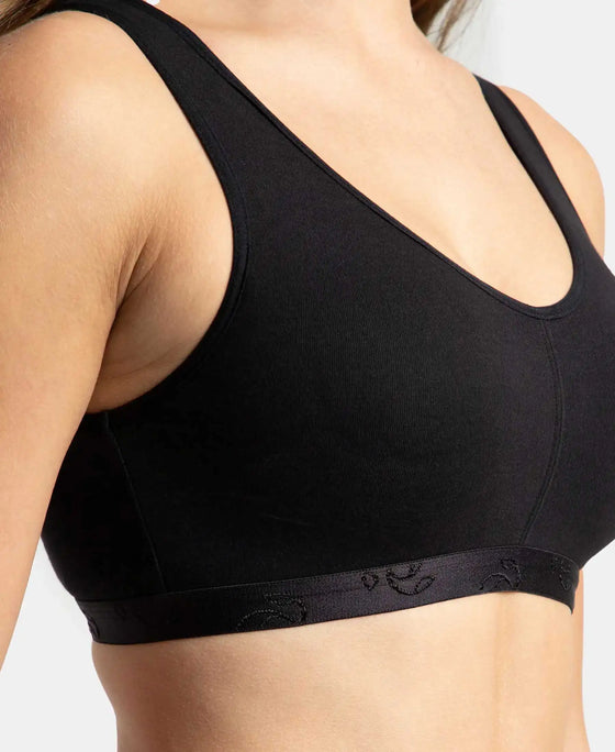 Wirefree Padded Super Combed Cotton Elastane Stretch Full Coverage Lounge and Sleep Bra with Removable Pads - Black