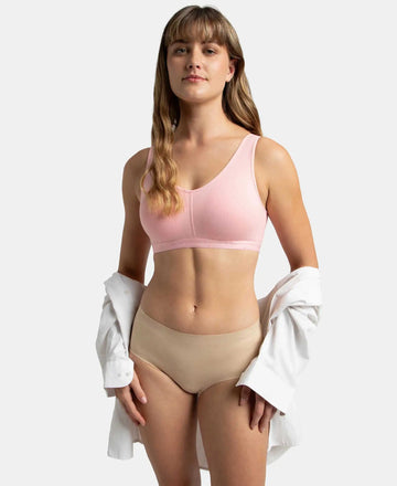 Wirefree Padded Super Combed Cotton Elastane Stretch Full Coverage Lounge and Sleep Bra with Removable Pads - Candy Pink