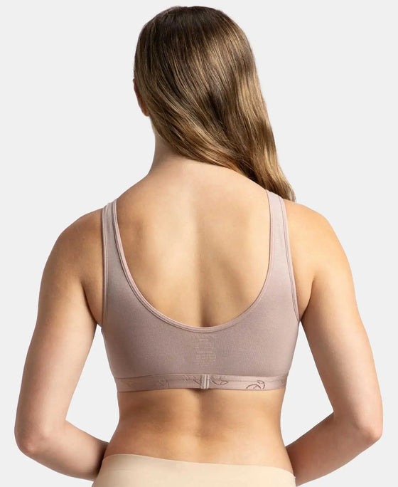 Wirefree Padded Super Combed Cotton Elastane Stretch Full Coverage Lounge and Sleep Bra with Removable Pads - Mocha