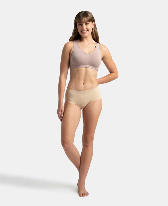 Wirefree Padded Super Combed Cotton Elastane Stretch Full Coverage Lounge and Sleep Bra with Removable Pads - Mocha