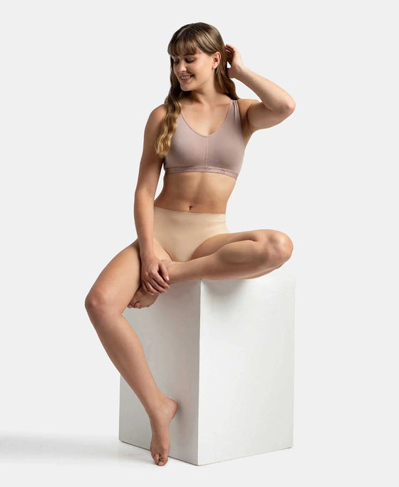 Wirefree Padded Super Combed Cotton Elastane Stretch Full Coverage Lounge and Sleep Bra with Removable Pads - Mocha
