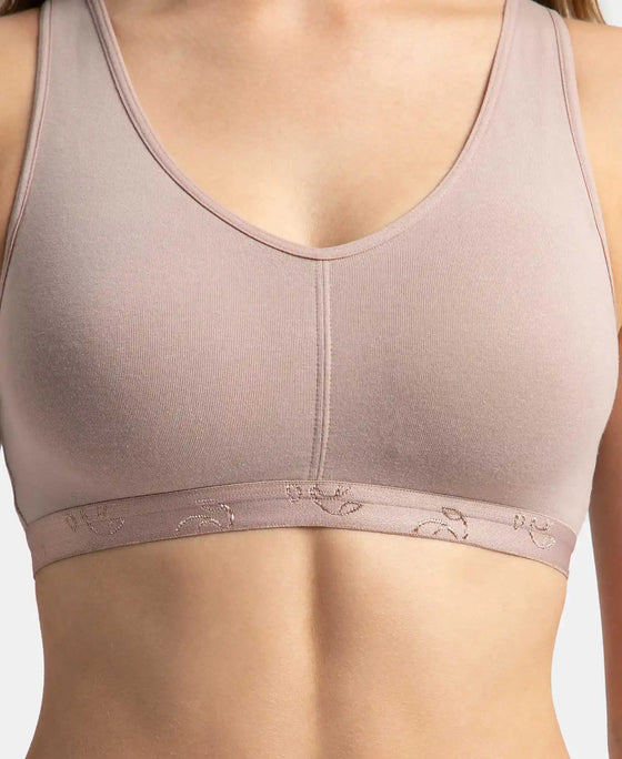 Wirefree Padded Super Combed Cotton Elastane Stretch Full Coverage Lounge and Sleep Bra with Removable Pads - Mocha