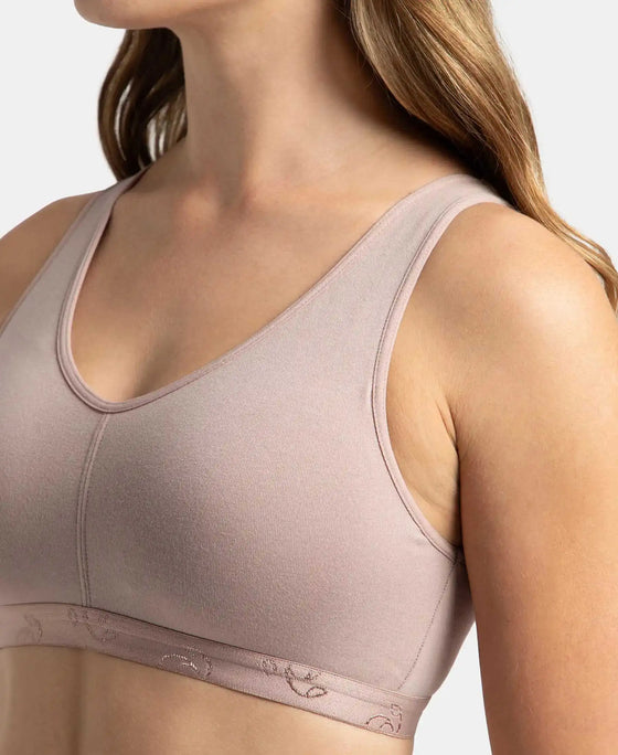 Wirefree Padded Super Combed Cotton Elastane Stretch Full Coverage Lounge and Sleep Bra with Removable Pads - Mocha
