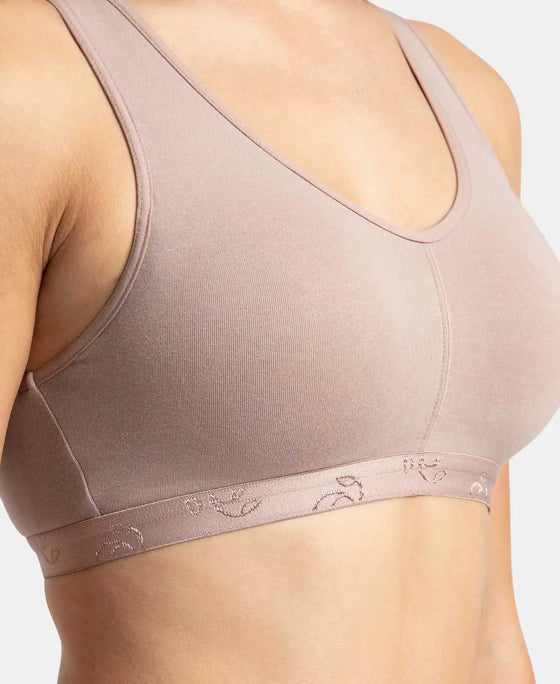 Wirefree Padded Super Combed Cotton Elastane Stretch Full Coverage Lounge and Sleep Bra with Removable Pads - Mocha