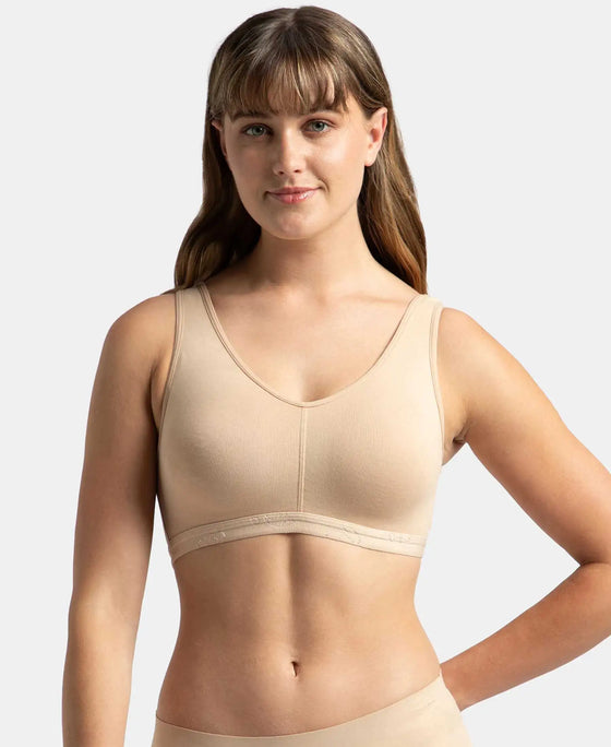 Wirefree Padded Super Combed Cotton Elastane Stretch Full Coverage Lounge and Sleep Bra with Removable Pads - Skin
