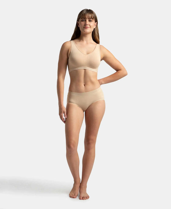 Wirefree Padded Super Combed Cotton Elastane Stretch Full Coverage Lounge and Sleep Bra with Removable Pads - Skin
