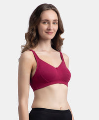 Wirefree Non Padded Super Combed Cotton Elastane Stretch Full Coverage Plus Size Bra Plush Lining Cup - Beet Red
