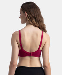 Wirefree Non Padded Super Combed Cotton Elastane Stretch Full Coverage Plus Size Bra Plush Lining Cup - Beet Red
