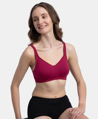 Wirefree Non Padded Super Combed Cotton Elastane Stretch Full Coverage Plus Size Bra Plush Lining Cup - Beet Red