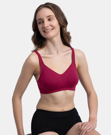 Wirefree Non Padded Super Combed Cotton Elastane Stretch Full Coverage Plus Size Bra Plush Lining Cup - Beet Red