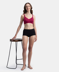 Wirefree Non Padded Super Combed Cotton Elastane Stretch Full Coverage Plus Size Bra Plush Lining Cup - Beet Red
