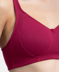 Wirefree Non Padded Super Combed Cotton Elastane Stretch Full Coverage Plus Size Bra Plush Lining Cup - Beet Red