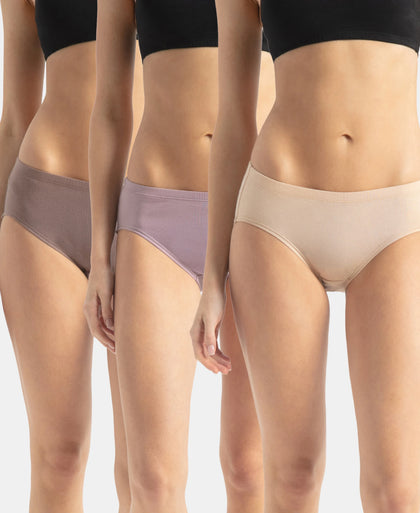 High Coverage Super Combed Cotton Elastane Stretch High Waist Hipster With Concealed Waistband and StayFresh Treatment - Assorted Colors (Pack of 3)