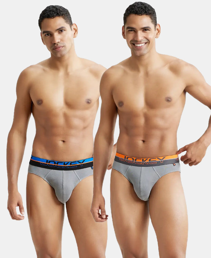 Super Combed Cotton Rib Solid Brief with Ultrasoft Waistband  - Monument (Pack of 2)