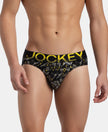 Super Combed Cotton Elastane Stretch Printed Brief with Ultrasoft Waistband - Black Empire Yellow
