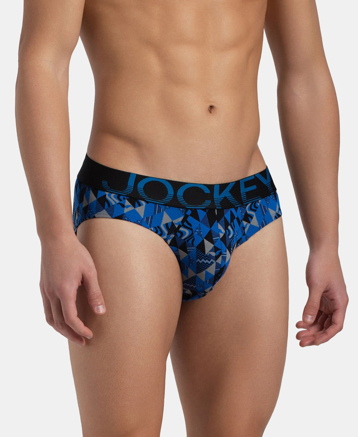 Super Combed Cotton Elastane Stretch Printed Brief with Ultrasoft Waistband - Black Sky Diver