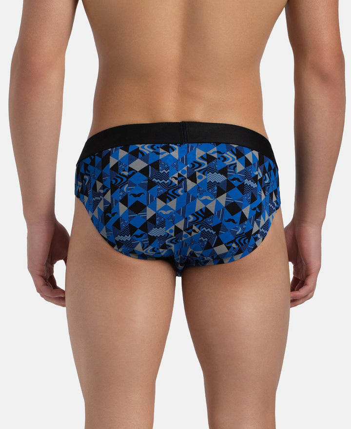 Super Combed Cotton Elastane Stretch Printed Brief with Ultrasoft Waistband - Black Sky Diver