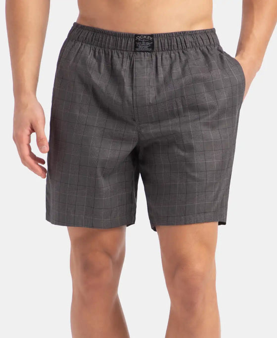 Tencel Lyocell Cotton Checkered Boxer Shorts with Side Pockets - Graphite