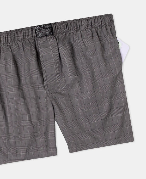 Tencel Lyocell Cotton Checkered Boxer Shorts with Side Pockets - Graphite