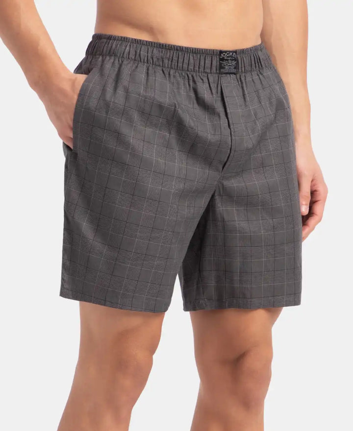 Tencel Lyocell Cotton Checkered Boxer Shorts with Side Pockets - Graphite