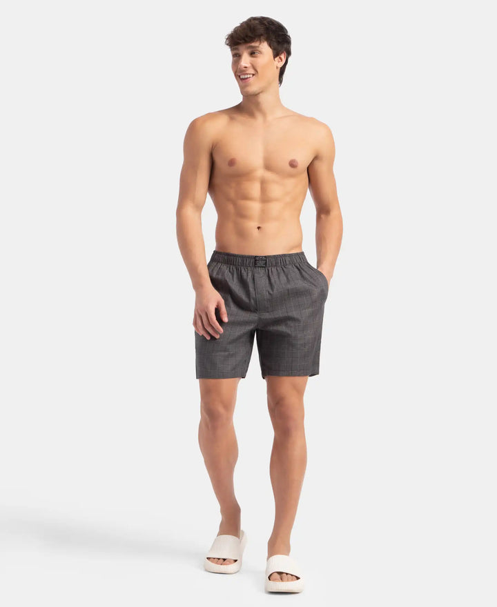 Tencel Lyocell Cotton Checkered Boxer Shorts with Side Pockets - Graphite