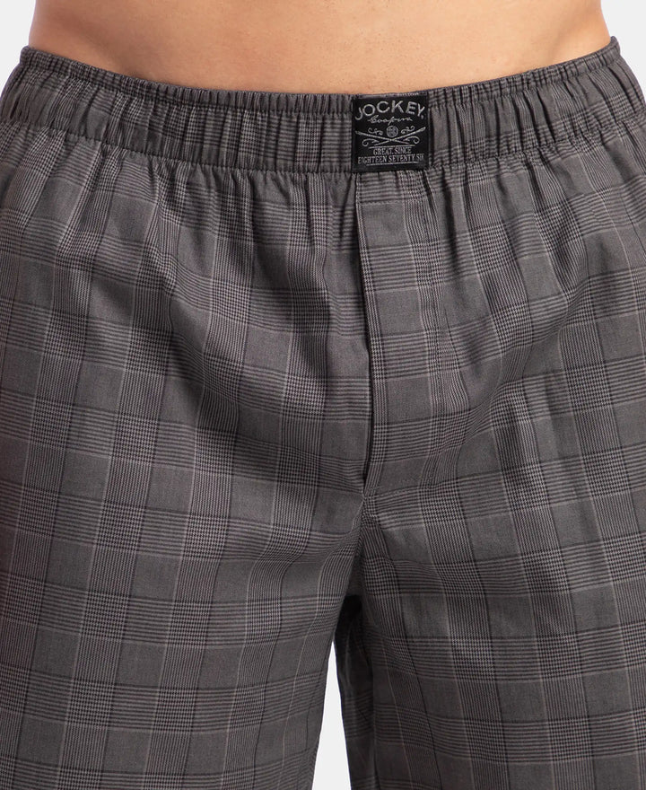 Tencel Lyocell Cotton Checkered Boxer Shorts with Side Pockets - Graphite