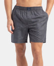 Tencel Lyocell Cotton Checkered Boxer Shorts with Side Pockets - Navy