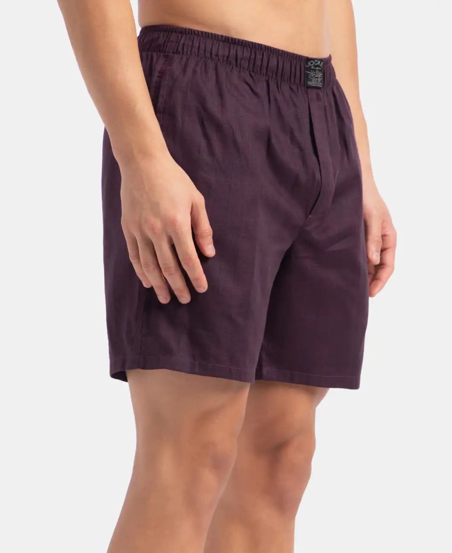 Tencel Lyocell Cotton Checkered Boxer Shorts with Side Pockets - Potent Purple
