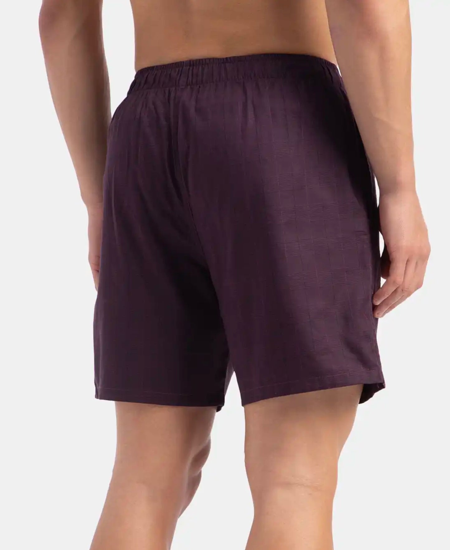 Tencel Lyocell Cotton Checkered Boxer Shorts with Side Pockets - Potent Purple