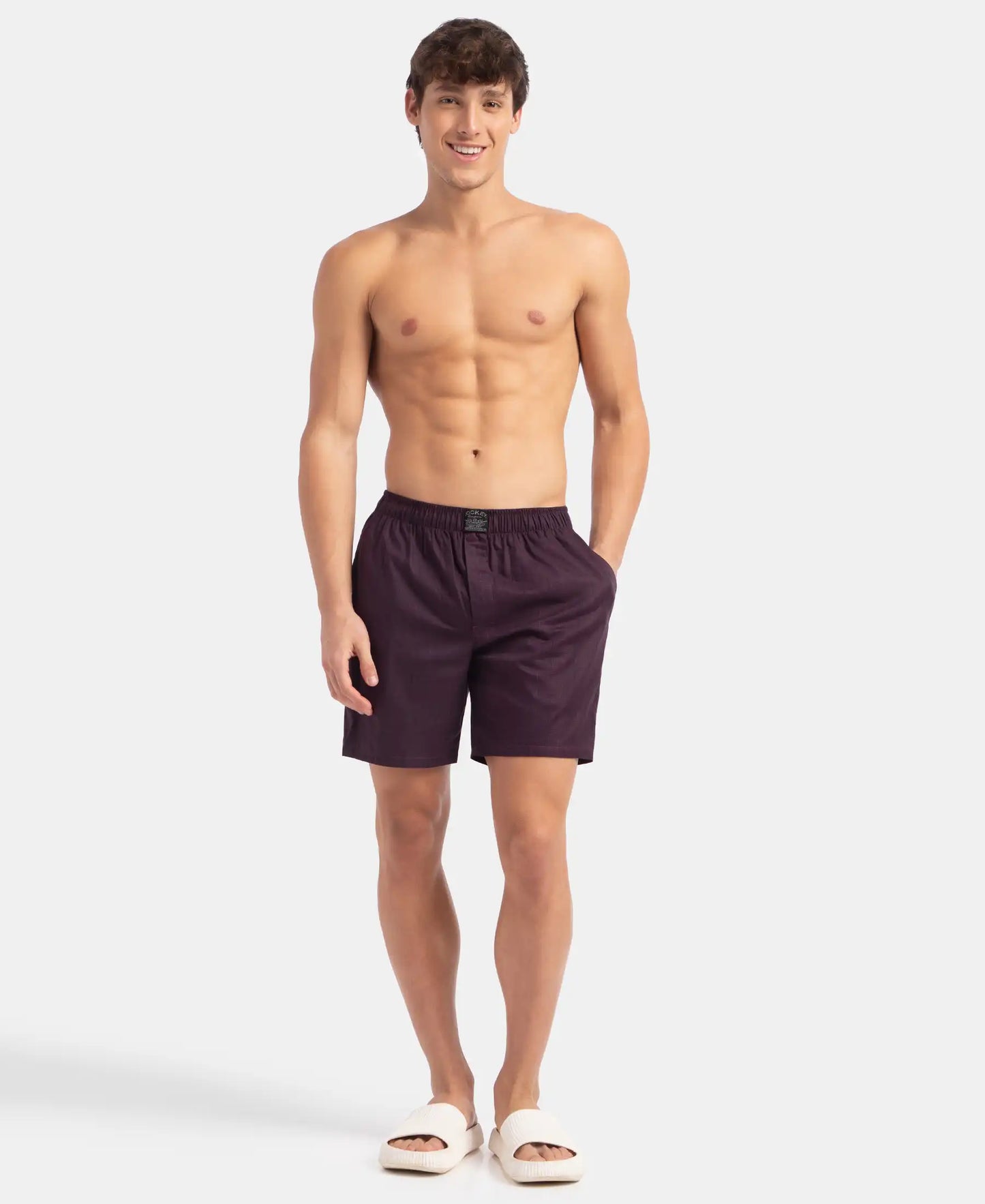 Tencel Lyocell Cotton Checkered Boxer Shorts with Side Pockets - Potent Purple